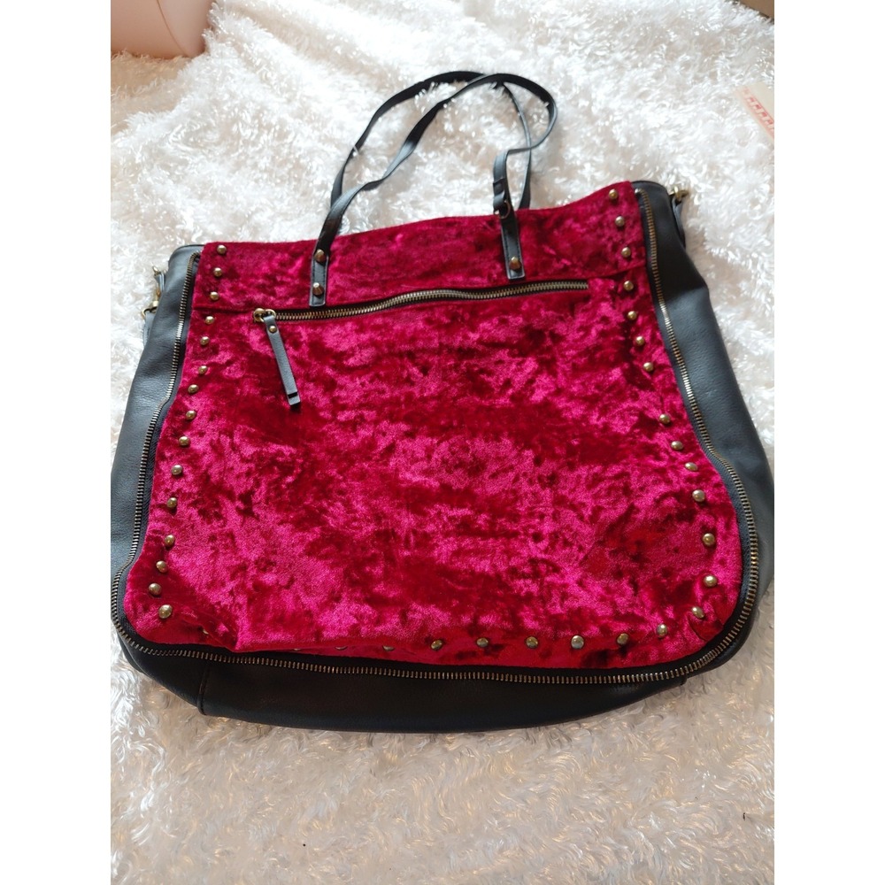 Madden Girl Tote Shoulder Bag Satchel New Red Velvet Gold Studded Goth Y2k